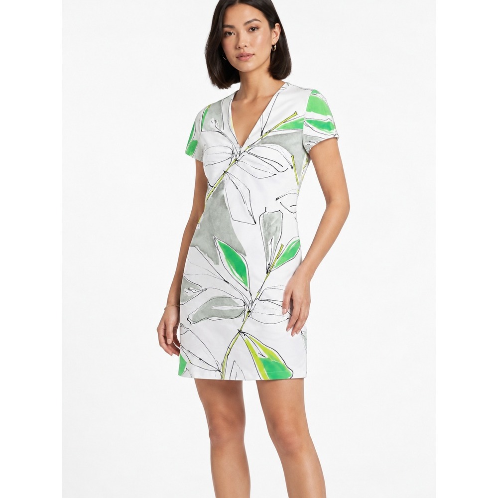 MILLY Size 8 Floral Print V Neck Shift Dress Contemporary Preppy Quiet Luxury